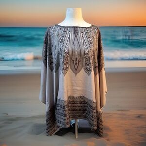 The Muses Lounge Kimono Cape Kaftan Satin Pullover Top Boho Lounge Chic Size M/L
